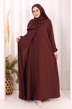 Düğme Detaylı Şallı Ferace 7058 Bordo