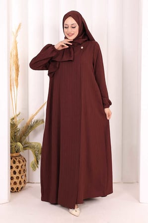 Düğme Detaylı Şallı Ferace 7058 Bordo