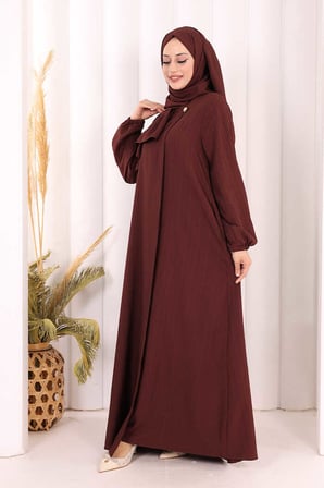 Düğme Detaylı Şallı Ferace 7058 Bordo