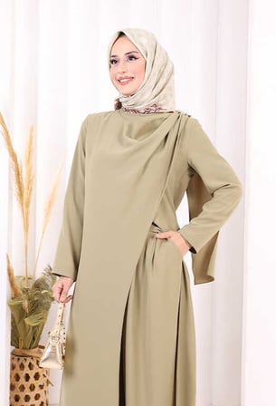 Tek Omuz Gold Toka Detaylı Tunik Pantolon Takım 8698 Haki