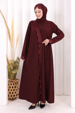 Danteli Şallı Abaya Şal Hediyelidir! 7069 Bordo