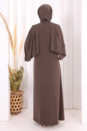 Danteli Şallı Abaya Şal Hediyelidir! 7069 Kahverengi