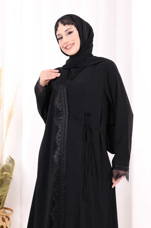 Danteli Şallı Abaya Şal Hediyelidir! 7069 Siyah