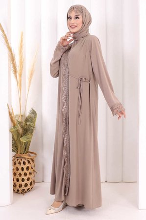 Danteli Şallı Abaya Şal Hediyelidir! 7069 Vizon