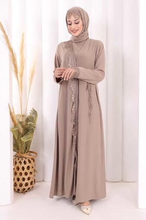 Danteli Şallı Abaya Şal Hediyelidir! 7069 Vizon