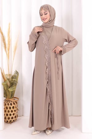Danteli Şallı Abaya Şal Hediyelidir! 7069 Vizon