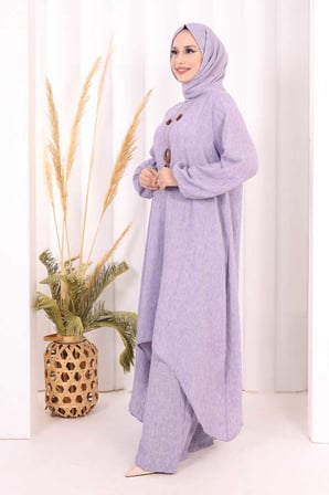 Kolyeli Tunik Pantolon Takım ŞAL HEDİYE! 8020 Lila