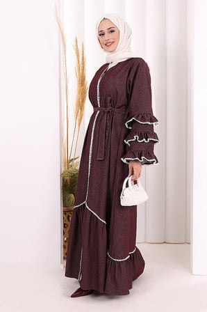 Fırfır Detaylı Abaya 6078 Bordo