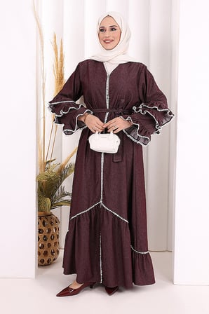 Fırfır Detaylı Abaya 6078 Bordo