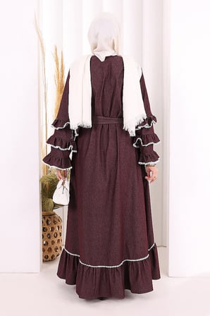 Fırfır Detaylı Abaya 6078 Bordo