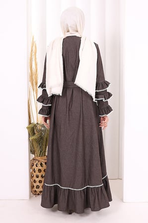 Fırfır Detaylı Abaya 6078 Kahverengi