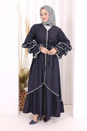Fırfır Detaylı Abaya 6078 Lacivert
