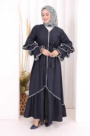 Fırfır Detaylı Abaya 6078 Lacivert
