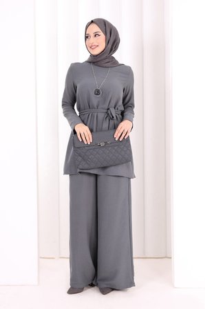 Kolyeli Tunik Pantolon Takım 8027 Antrasit