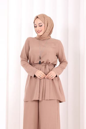 Kolyeli Tunik Pantolon Takım 8027 Somon