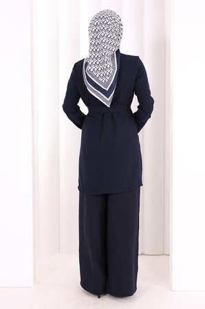 Kolyeli Tunik Pantolon Takım 8027 Lacivert