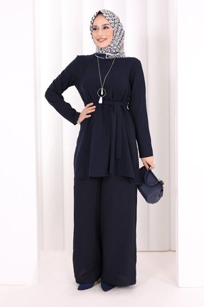 Kolyeli Tunik Pantolon Takım 8027 Lacivert