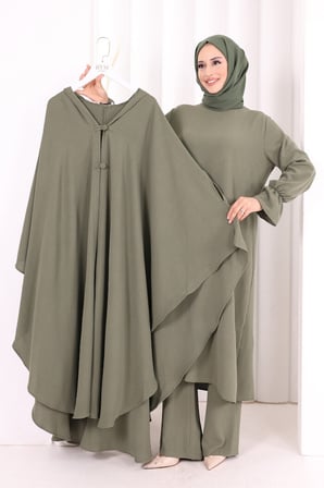 Tunik, Pantolon ve Abaya Üçlü Takım 8663 Haki
