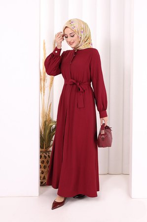 Hac Umre Elbise Boydan Düğmeli 7053 Bordo