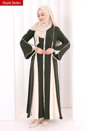Biyeli Fermuarlı Ferace 7050-1 Haki