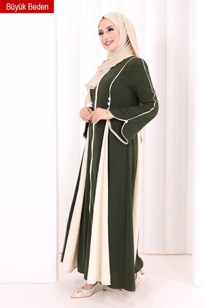 Biyeli Fermuarlı Ferace 7050-1 Haki