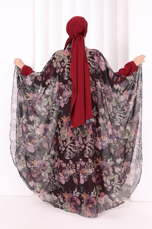 Desenli Şallı Elbise 6076 Siyah