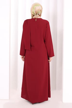 Tek Omuz Gold Toka Detaylı Tunik Pantolon Takım 8698 Bordo