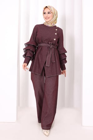 Koldan Fırfır Detay İkili Takım 8025 Bordo