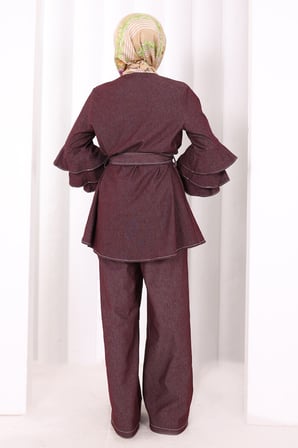 Koldan Fırfır Detay İkili Takım 8025 Bordo