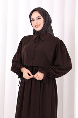 Pelerinli Elbise 6082 Kahverengi