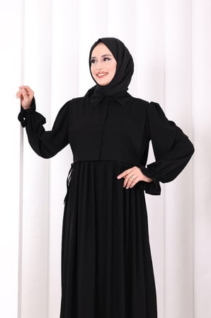 Pelerinli Elbise 6082 Siyah
