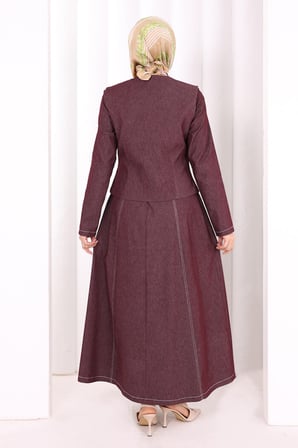 Yelekli Denim Elbise 6081 Bordo