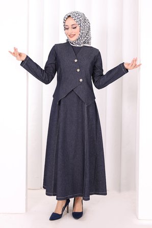 Yelekli Denim Elbise 6081 Lacivert