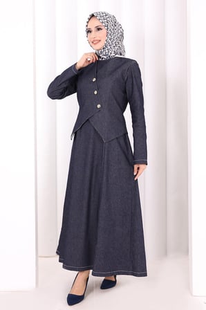 Yelekli Denim Elbise 6081 Lacivert