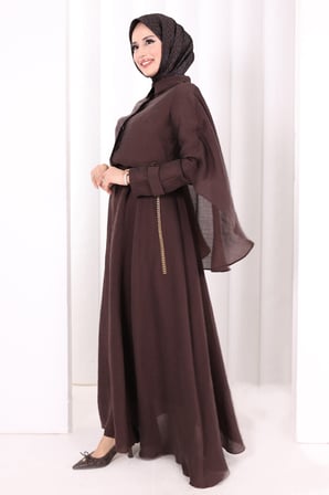 Kloş Etek Tunik Takım 8028 Kahverengi
