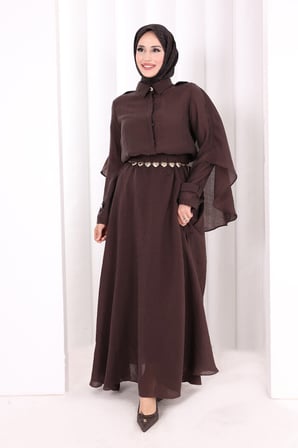 Kloş Etek Tunik Takım 8028 Kahverengi