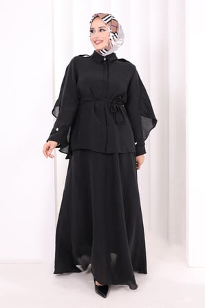 Kloş Etek Tunik Takım 8028 Siyah
