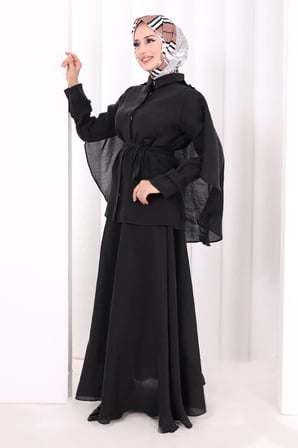 Kloş Etek Tunik Takım 8028 Siyah