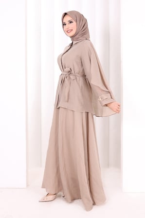 Kloş Etek Tunik Takım 8028 Vizon