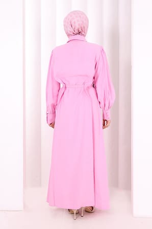 Kemerli Kloş Elbise 7073 Pembe