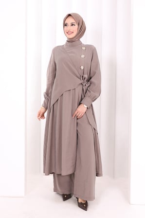 Yandan Bağlamalı İkili Takım 8019 Vizon