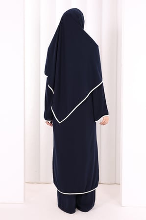 Hac Umre Biyeli Pantolonlu Tunik Takım ŞAL HEDİYE 8001 Lacivert