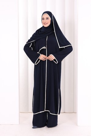 Hac Umre Biyeli Pantolonlu Tunik Takım ŞAL HEDİYE 8001 Lacivert
