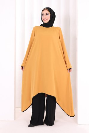 Tunik Şal ve Pantolon Üçlü Takım 8030 Hardal
