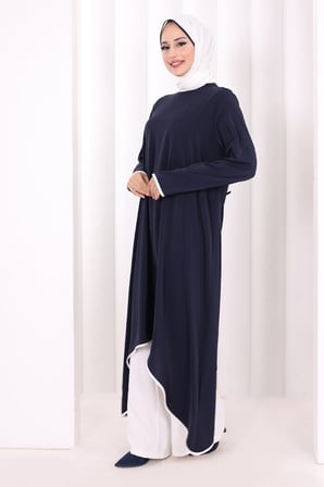 Tunik Şal ve Pantolon Üçlü Takım 8030 Lacivert