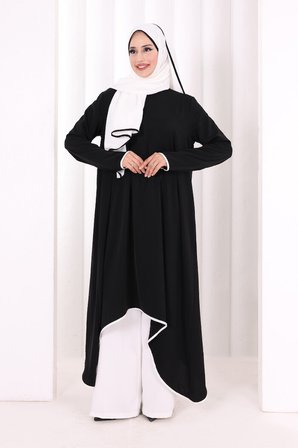 Tunik Şal ve Pantolon Üçlü Takım 8030 Siyah