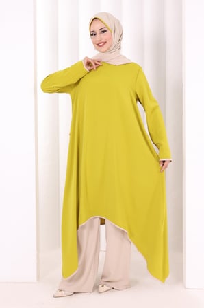 Tunik Şal ve Pantolon Üçlü Takım 8030 Yağ Yeşili