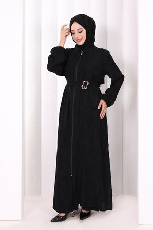 8031 Çiçek Desenli Keten Üçlü Takım Siyah