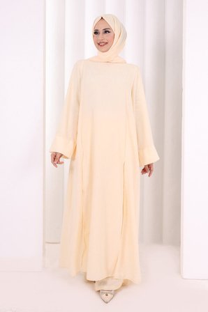 Yırtmaçlı Tunik Üçlü Takım 8035 Sarı