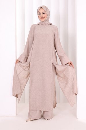 Yırtmaçlı Tunik Üçlü Takım 8035 Somon